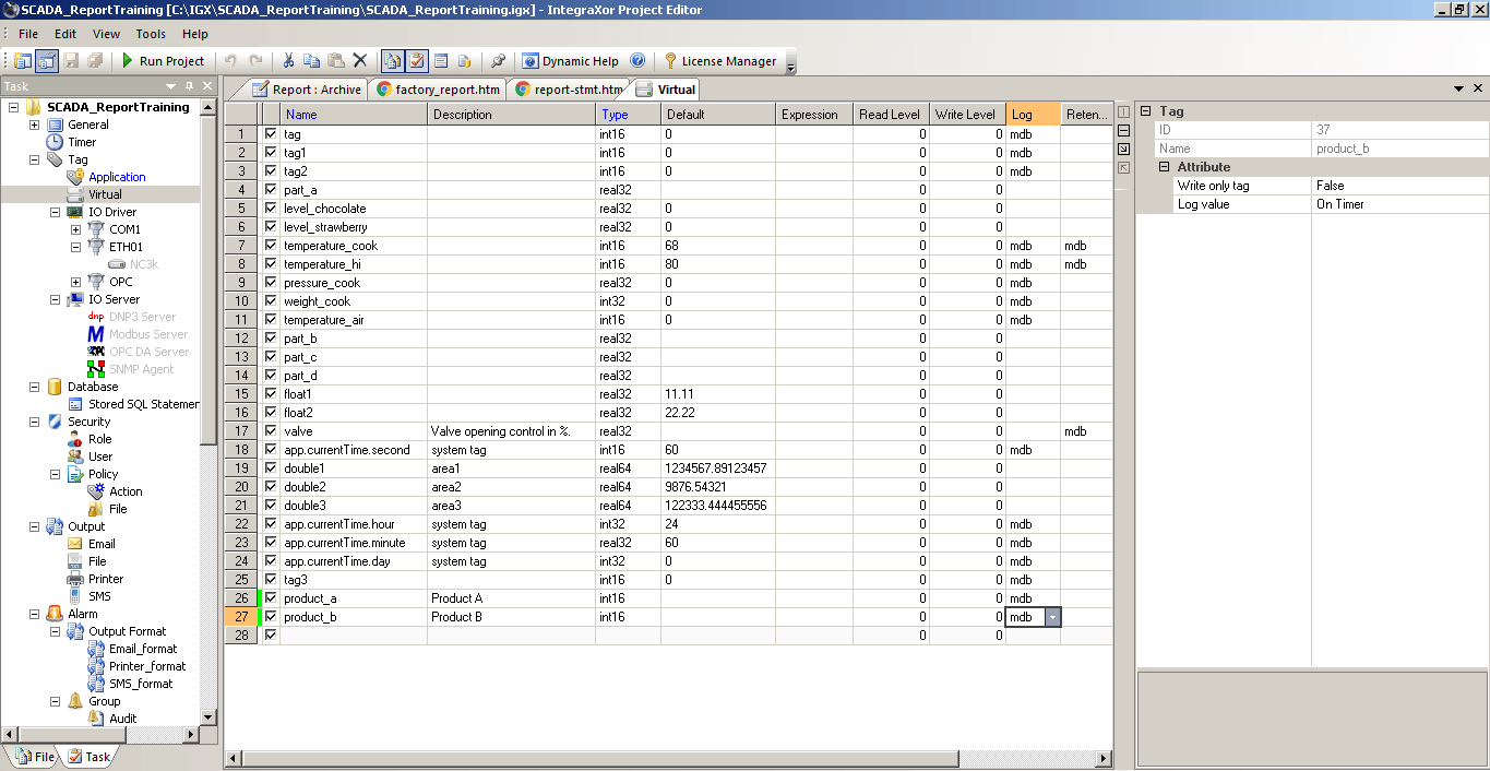 Ecava IGX scada report tag