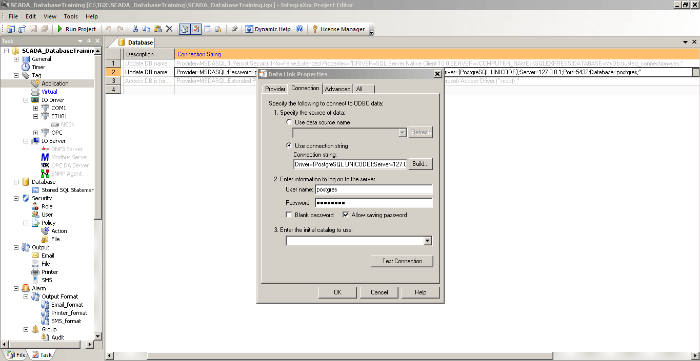 Ecava IGX database connection string