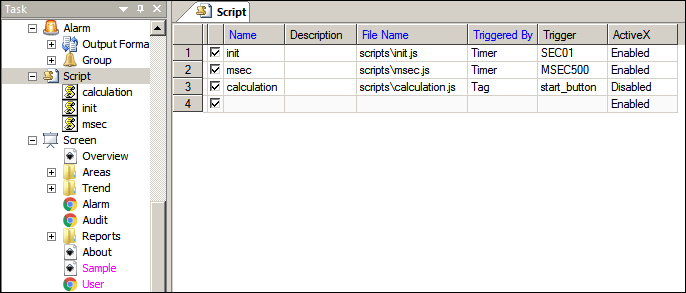 scada best practice script trigger by action event